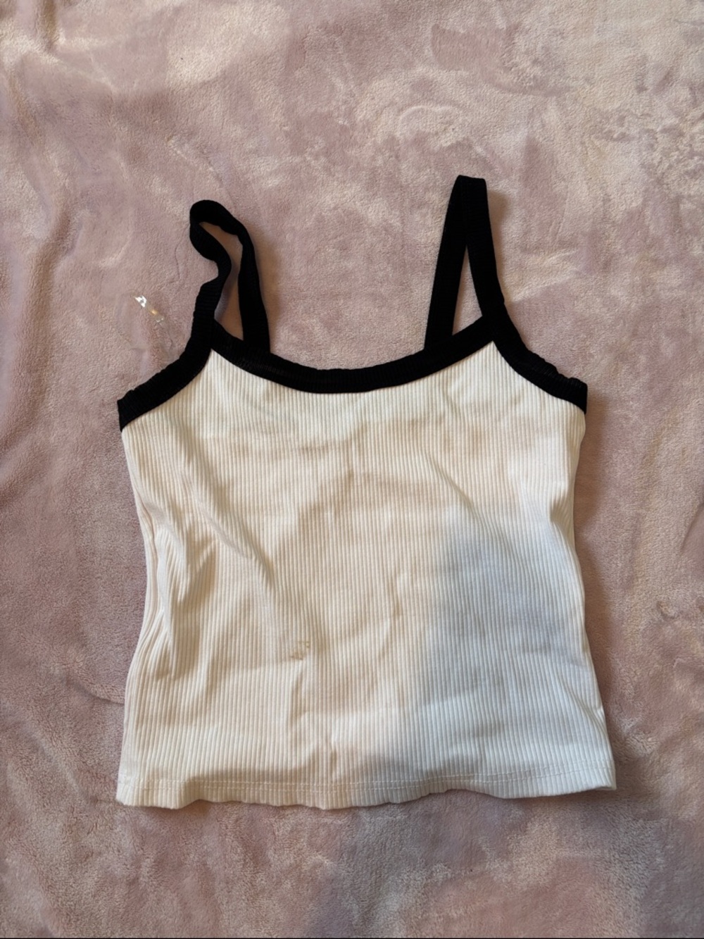 Contrast-Trim Ribbed Cami Tank Top - White with Black Trim